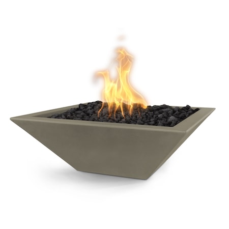The Outdoor Plus 36 Square Maya Fire Bowl - GFRC Concrete - Ash - Match Lit with Flame Sense - Natural Gas OPT-36SFOFSML-ASH-NG
